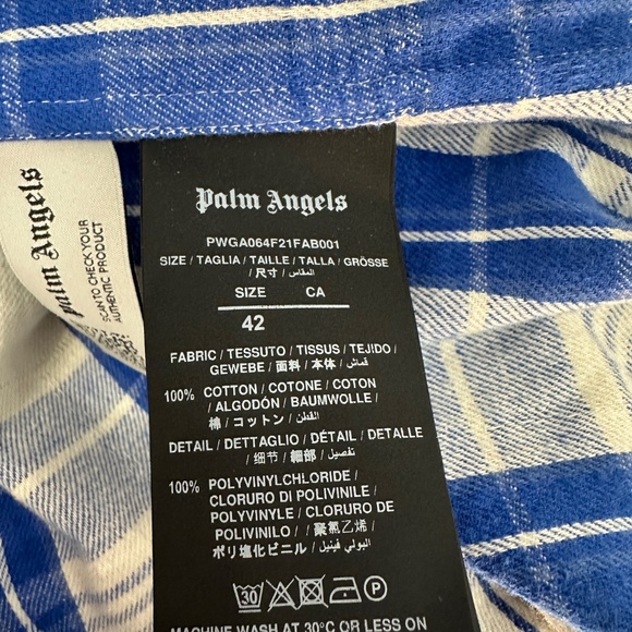 Palm Angels Blue & White Plaid Button Down Shirt Size 42/US 6 - Picture 7 of 8